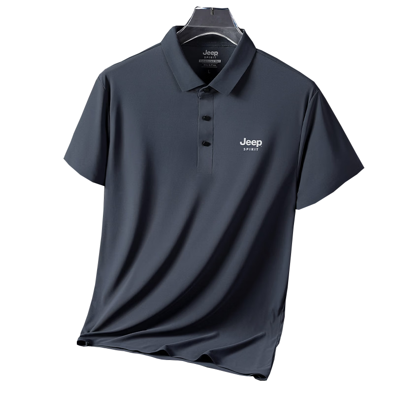 JEEP SPIRIT Men's Summer Thin Ice Silk Polo Shirt Short Sleeve T-Shirt Dad Top Haze Blue M