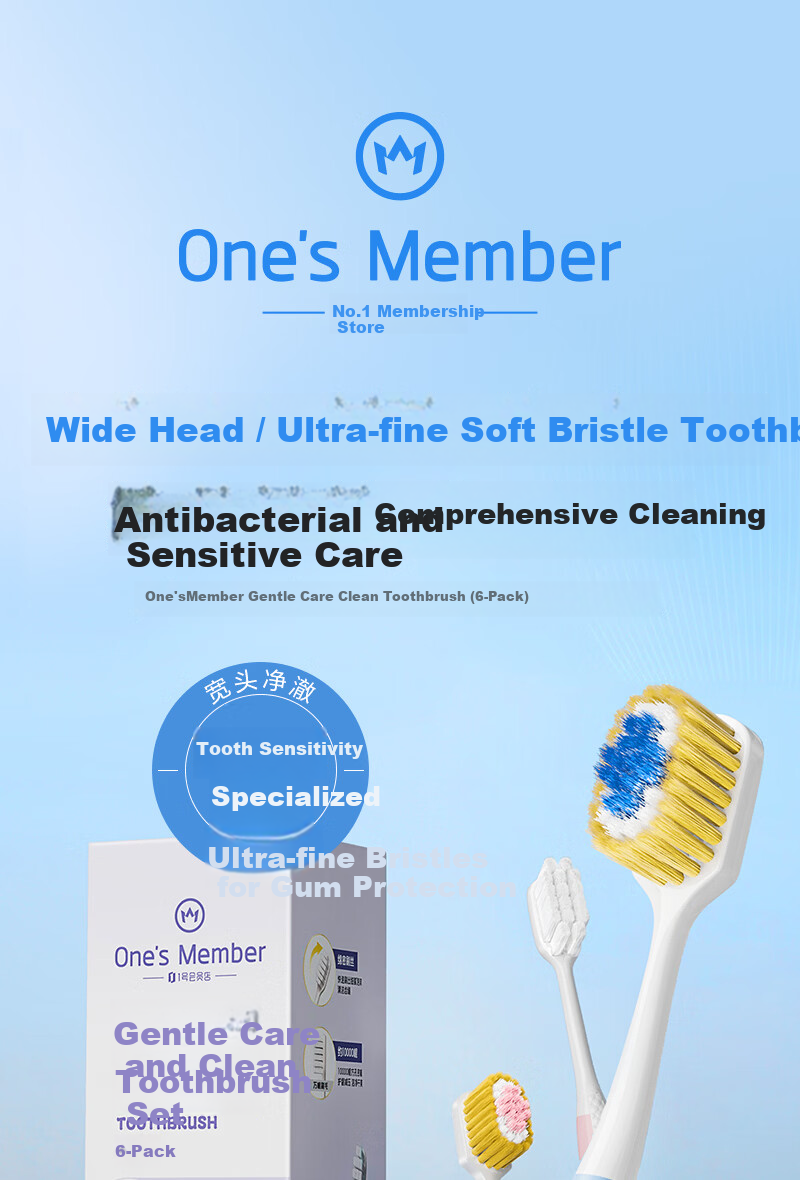 One's Member Soft Bristle Gum Care Wide Head Toothbrush for Men and Women Adults JD Self-operated Relieves Sensitivity Reduces Bleeding 2 Pack 1