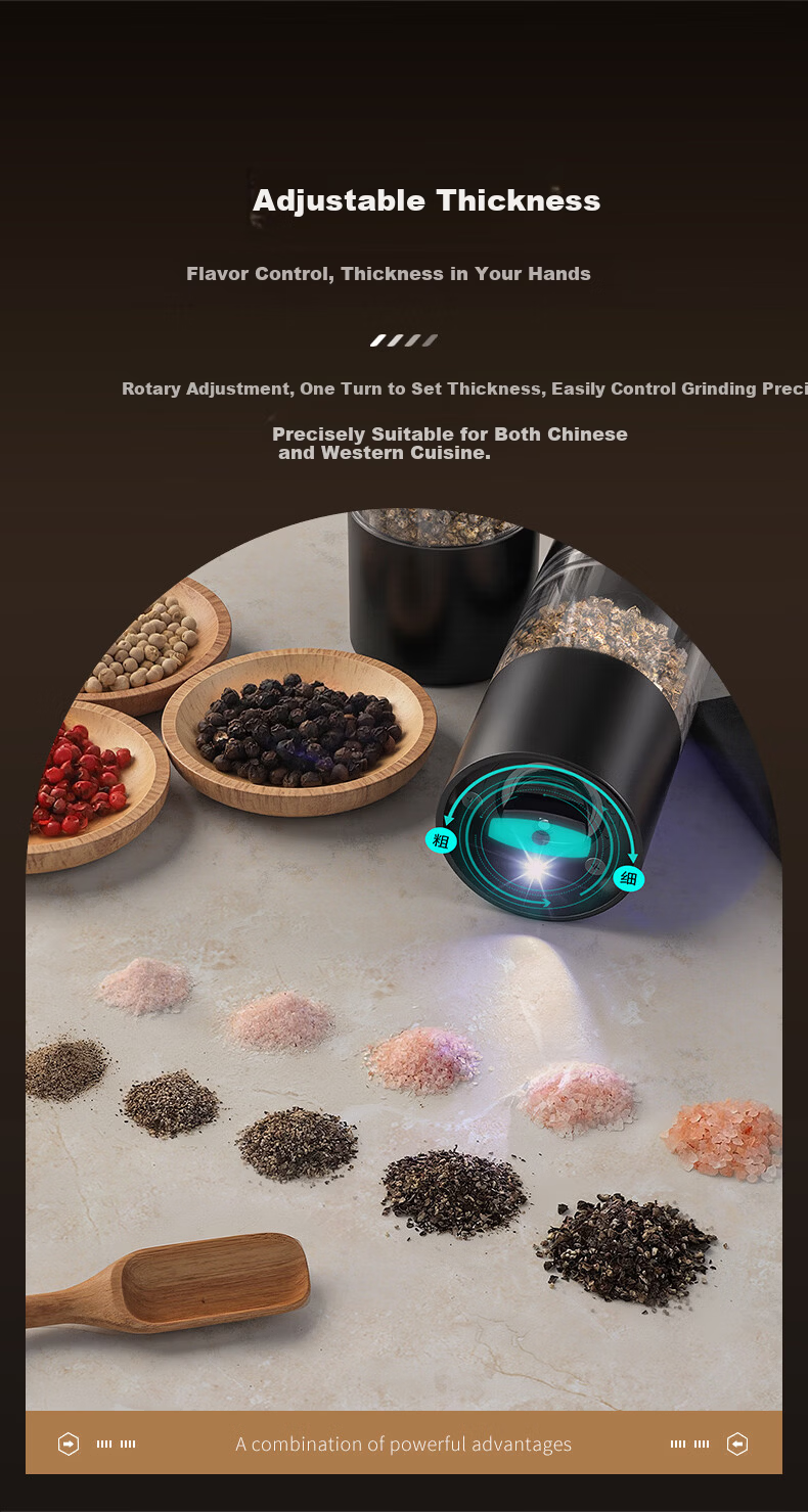 CLITON Electric Pepper Grinder Rechargeable Household Electric Grinder for Sichuan Pepper Black Pepper Sea Salt, 2-Pack 6