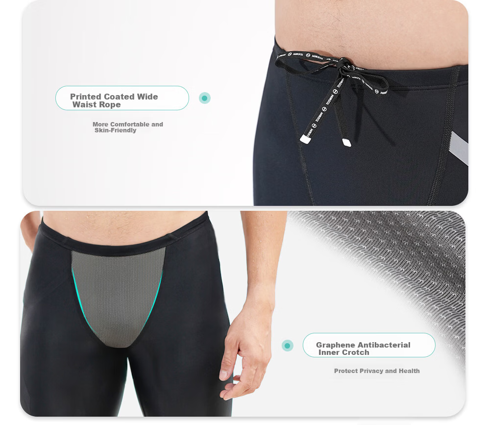 TOSWIM Men's Five-Point Swim Shorts High Elastic Comfortable Chlorine Resistant Quick-Dry Anti-Embarrassment Knee-Length Professional Training Black Silver Stripe 3XL 12