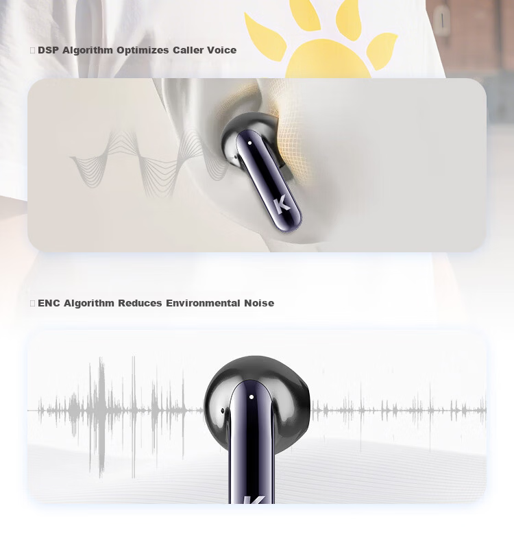 KUGOU M23 Bluetooth 6.0 Earphones Semi-In-Ear Wireless Music Gaming Low Latency Long Battery Life Noise Cancelling Compatible with Huawei Apple Xiaomi Men 15