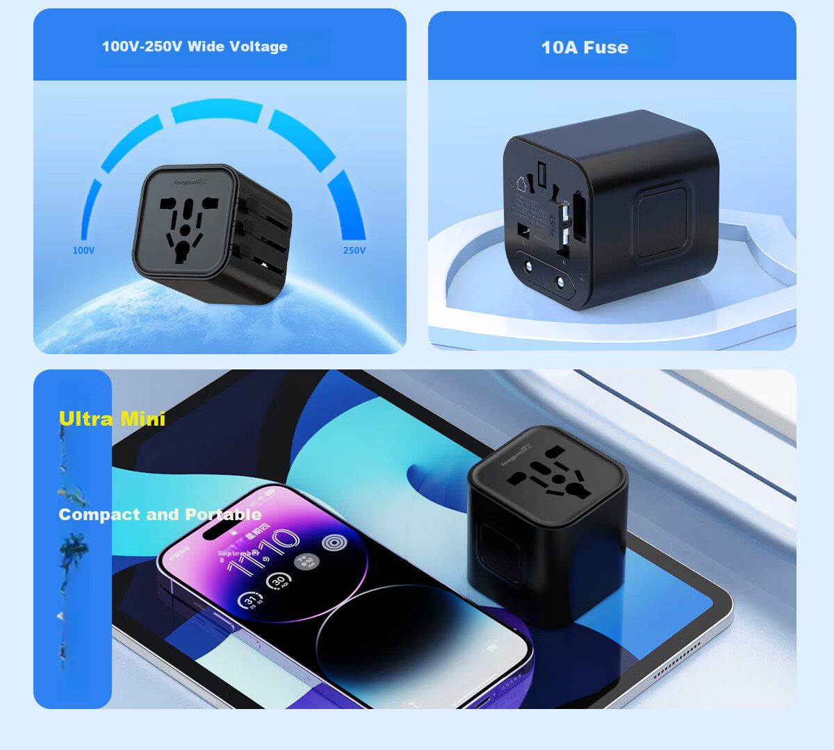 Lengon International Travel Adapter Plug - Universal Worldwide Power Converter for UK EU US AU Standards 3