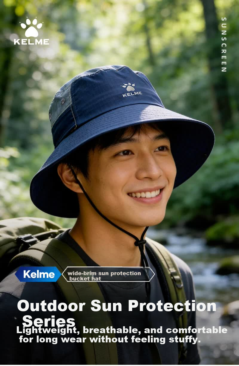 KELME Summer Sun Protection Bucket Hat Unisex Large Head Size Wide Brim Sunshade Sports Cap 1