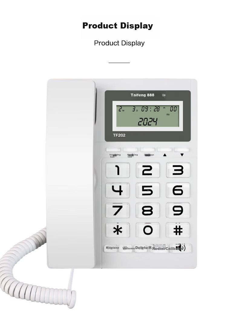 Taifeng 888 Landline Phone Fixed Telephone Office Home Wired Phone Battery-Free Dual Interface Hands-Free Caller ID TF202 White 12