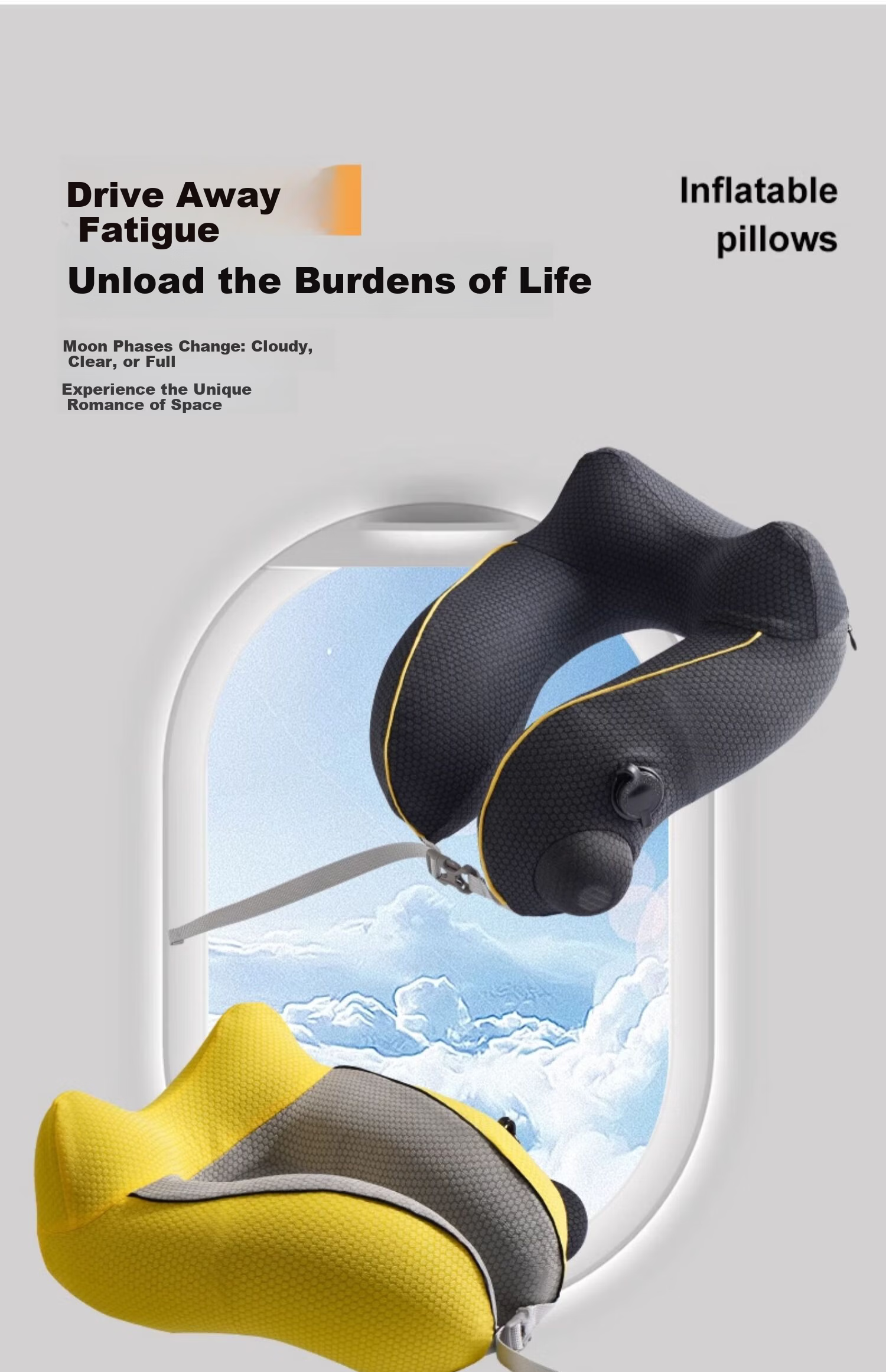 Tuban Inflatable U-Shaped Pillow Portable Press Long-Distance Travel Airplane Business Trip High-Speed Rail Inflatable Neck Pillow Cervical Protection U-Shaped Pillow Black 10