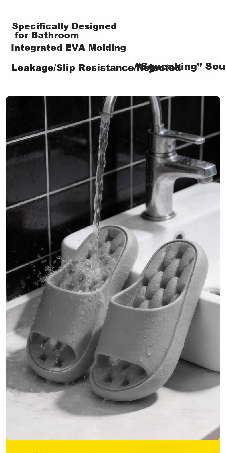 Ganmai Bathroom Leakproof Slippers for Men Indoor Home Non-Slip Quick-Dry EVA Hollow Out Sandals Gray Size 40-41 1
