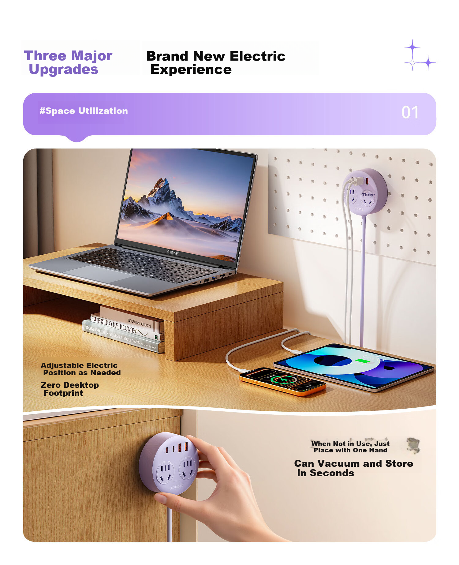 ORICO Small Magnetic Multifunctional Power Strip Socket One-to-Multiple Dormitory Office Home Extension Cord USB Desktop Charging Station Supports 20W Fast Charging 2M Blue 5