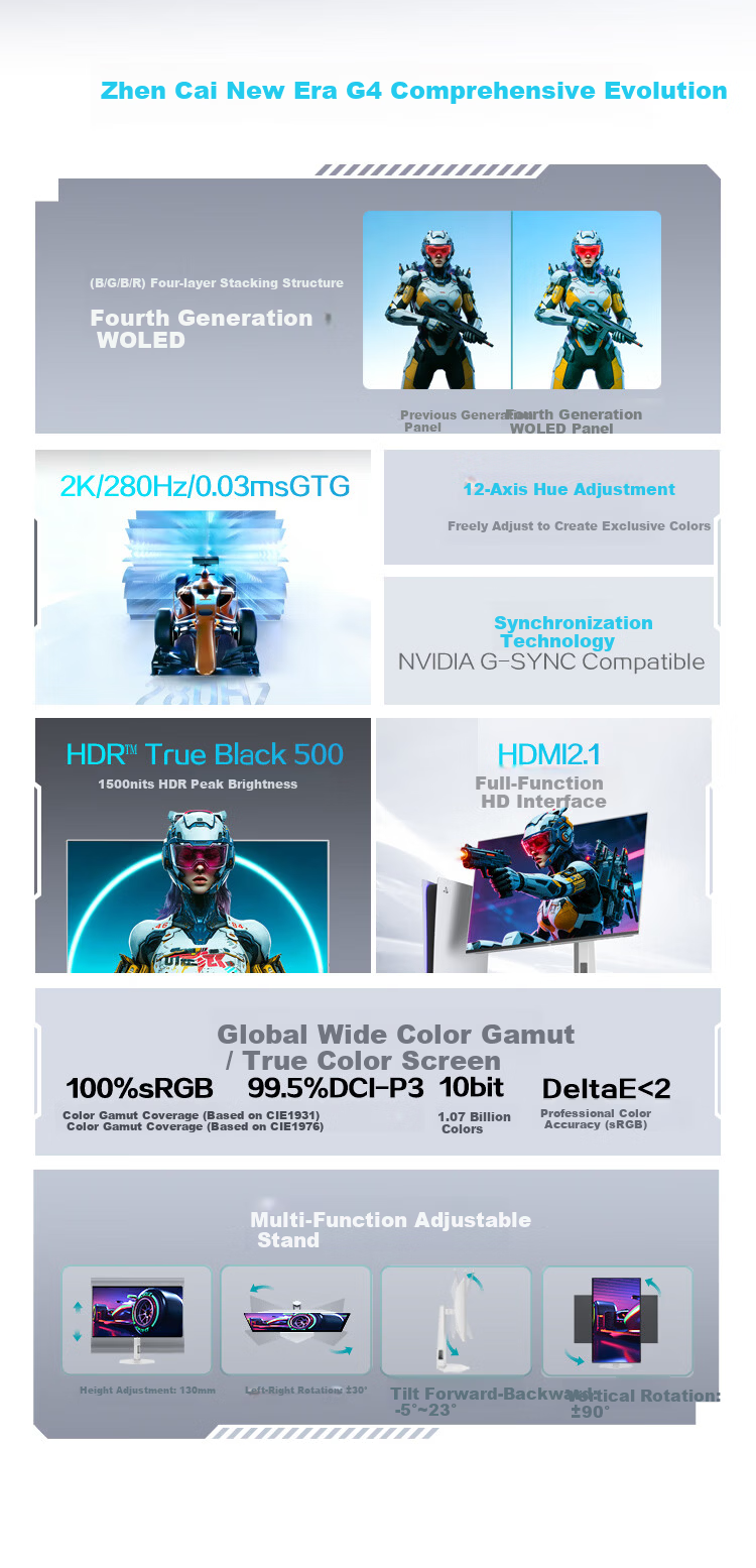 AOC 26.5-inch 2K Native 280Hz 4th Gen WOLED 10Bit HDR500 Hardware Low Blue Light TUV Elegant White Gaming Monitor Q27G4ZDP/WS 2