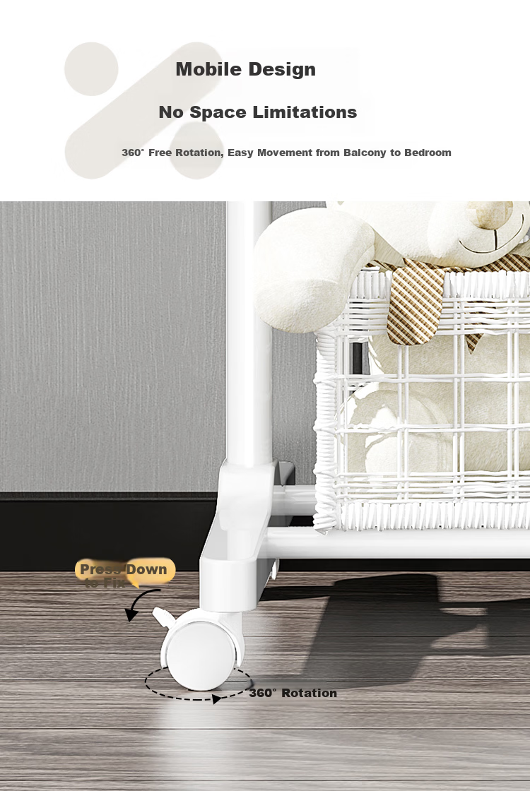 QIAONAMEI Floor Clothes Rack Coat Hanger Folding Clothes Rack with Basket Thickened 4488-WH 9