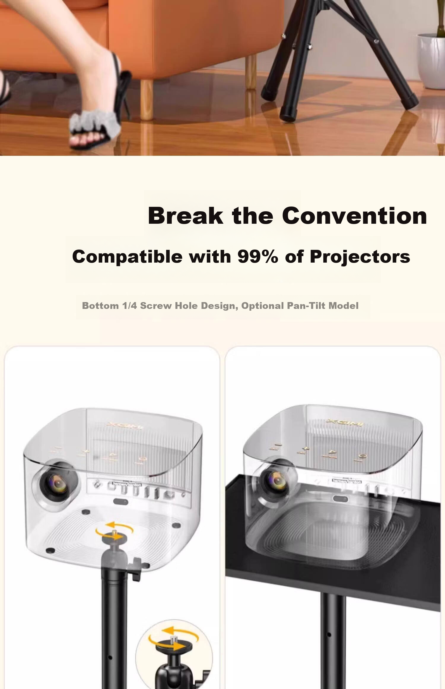 ASKE Projector Floor Stand Tripod Tray Bracket Compatible with Xiaomi, JmGO, XGIMI Wall-Mounted Projectors, No-Drill Installation for Dangbei 2