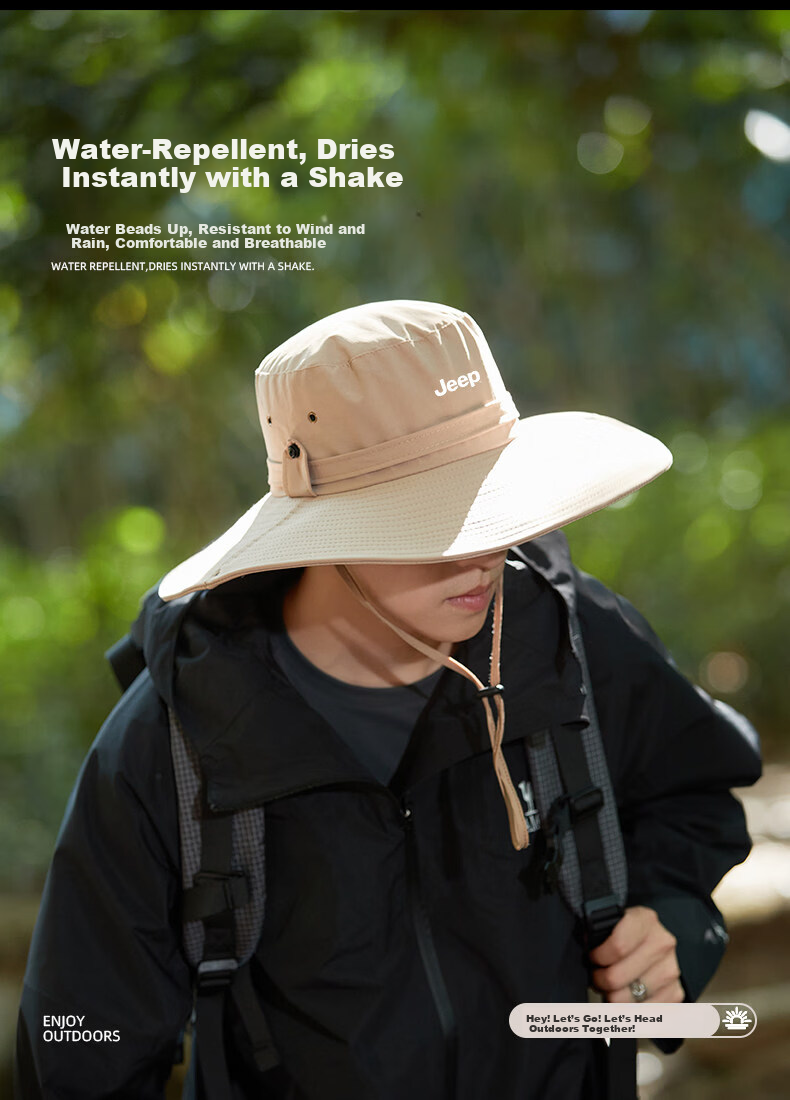 JEEP Men's Summer Fisherman Hat Large Brim UV Protection Mountaineering Sunshade Fishing Sun Hat for Women 6