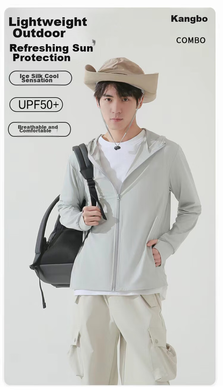 Combo Men's Summer Ice Silk Lightweight Quick-Dry UV Protection Skin Jacket Thin Sun Protection Fishing Coat 1