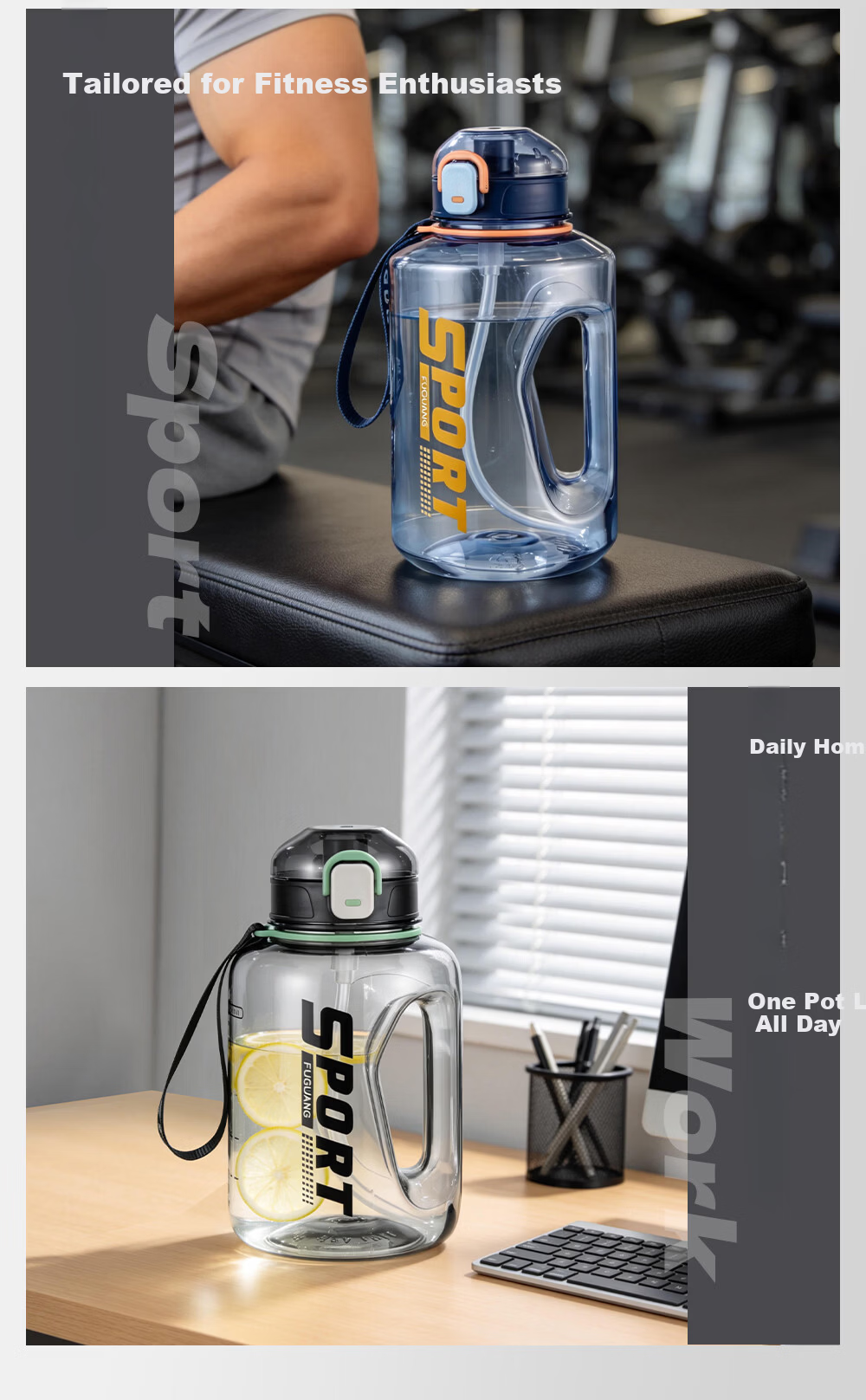 Fuguang Tritan Large Capacity Plastic Sports Outdoor Water Bottle Cup 1700ML Blue 23