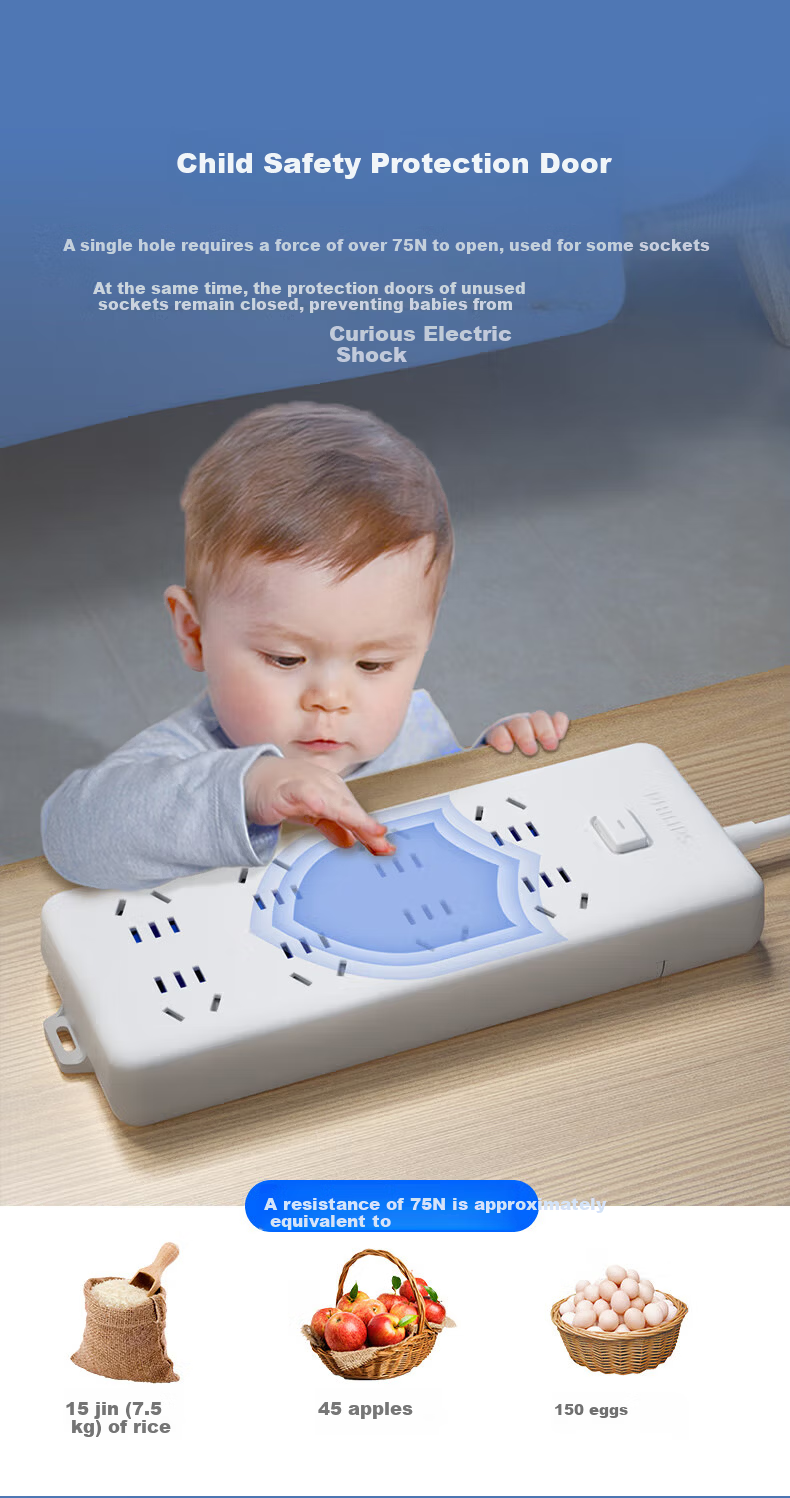 PHILIPS 10-Socket Master Control Switch 1.8m with Child Safety Shutter Power Strip Extension Cord Socket Outlet 5