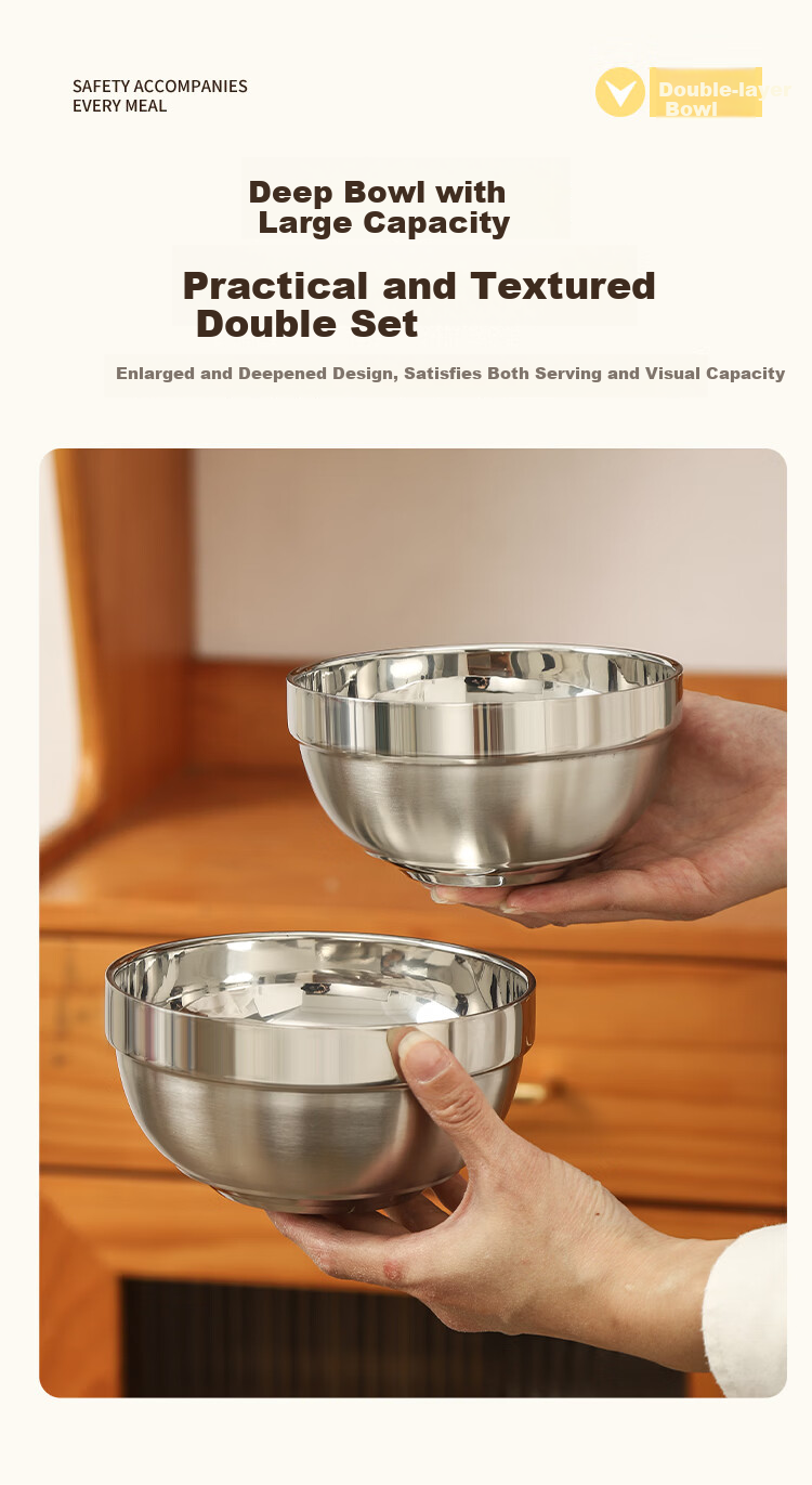Shengjia 316 Stainless Steel Double-Layer Insulated Anti-Scald Bowl 11.5cm for School Canteen Hotel 316 Double-Layer Bowl [Jing Warehouse] 6
