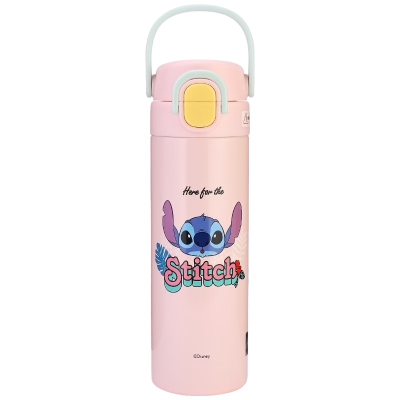 Disney Stitch Cartoon Insulated Water Bottle with Handle for Kids Boys and Girls Pink 480ml 25023