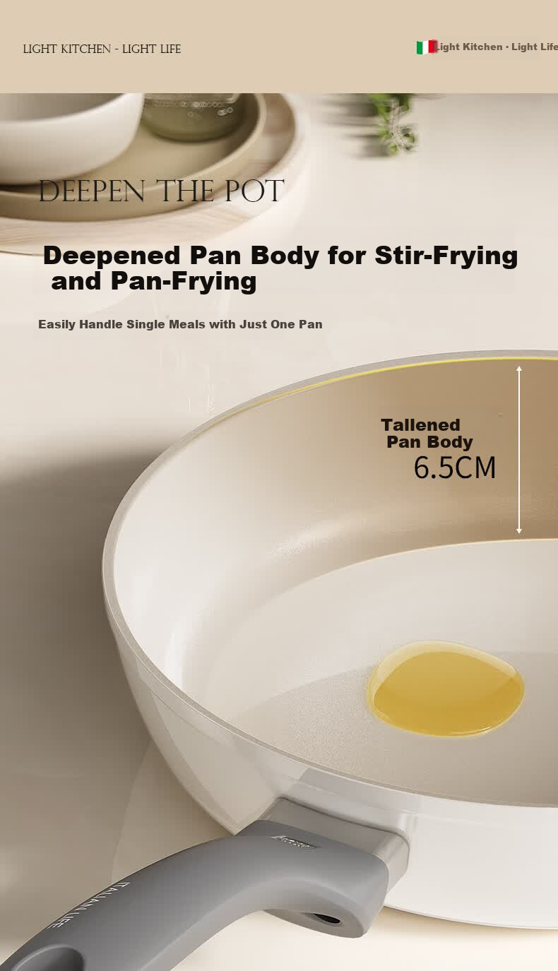 Alluflon Frying Pan Flat Bottom Titanium Ceramic 0 Fluorine Coating Grade 1 Non-Stick Steak Pan Induction Cooker Compatible White 24cm 15