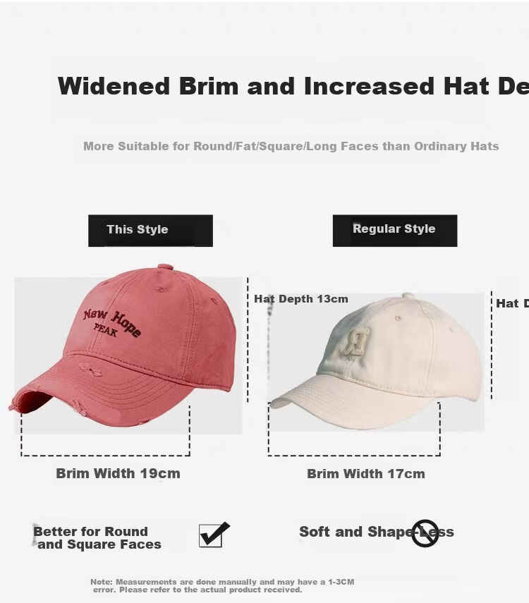 Peak Baseball Cap Small Face Large Head Circumference Distressed Vintage Style Wide Brim Outdoor Sun Protection Breathable Sports Hat 8