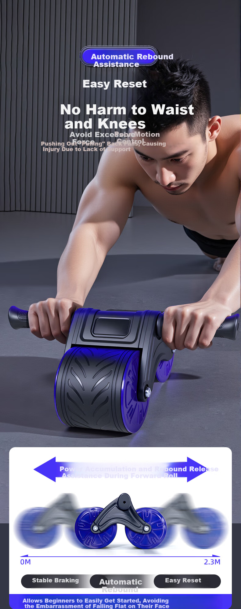 Oufanda Automatic Rebound Ab Roller Large Wheel Non-Slip Abdominal Exercise Wheel for Men and Women Home Use 5