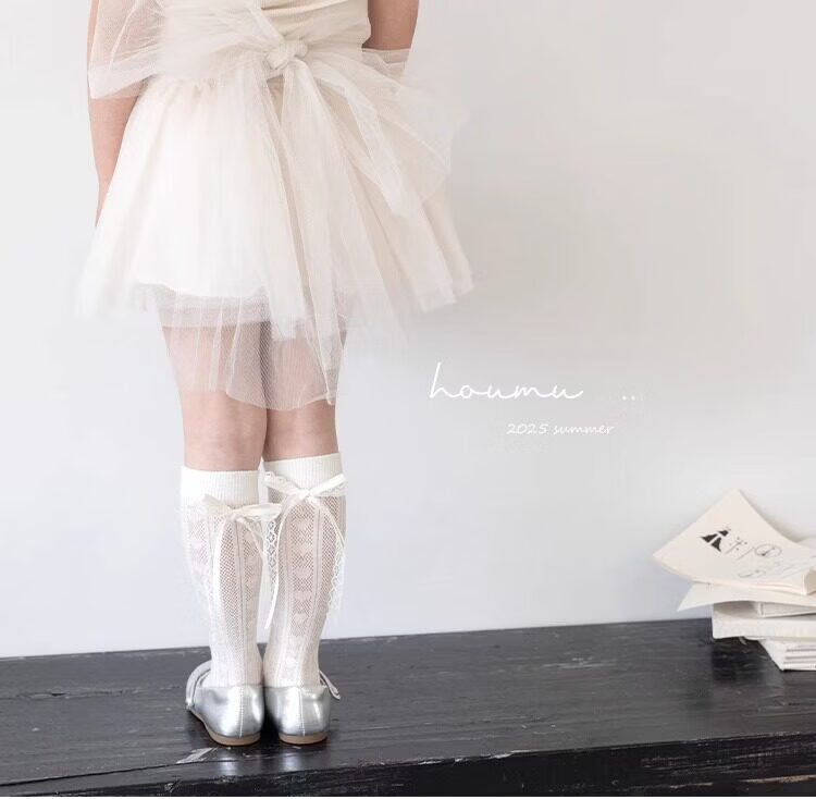 Yuzhaolin 3 Pairs Girls' Long Tube Socks Summer Thin Children's Socks Bowknot Princess Calf Socks Mid-Tube Ruffled Socks for Girls 1