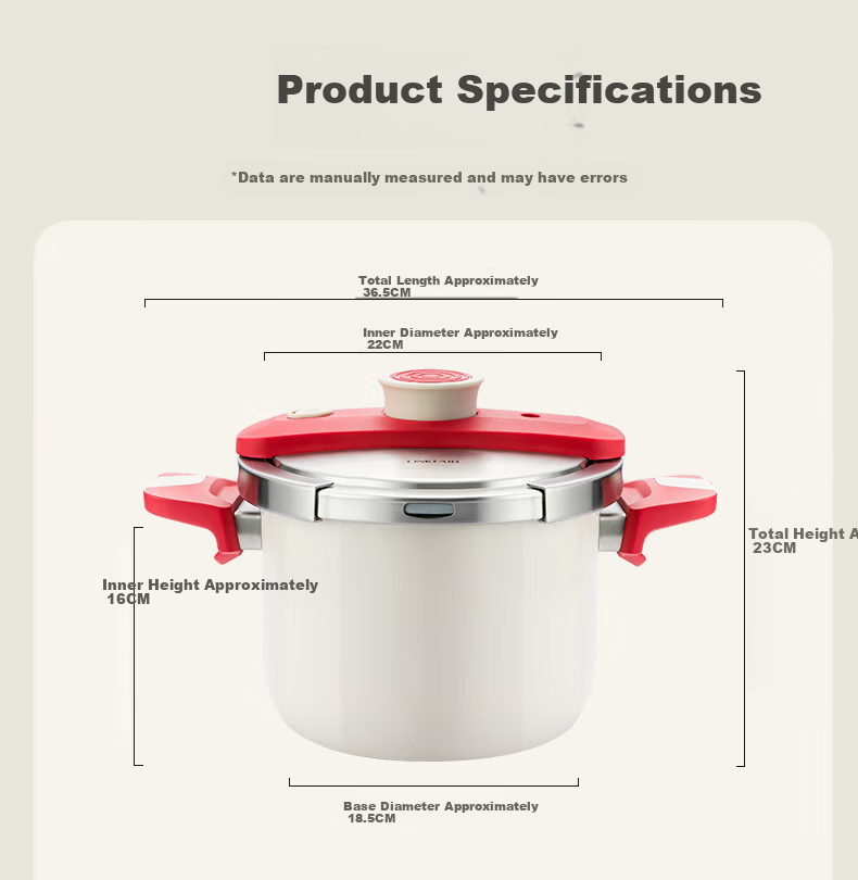 LINKFAIR High-Pressure Cooker Household Stainless Steel Explosion-Proof One-Touch Pressure Cooker Compatible with Gas and Induction Cookers 16
