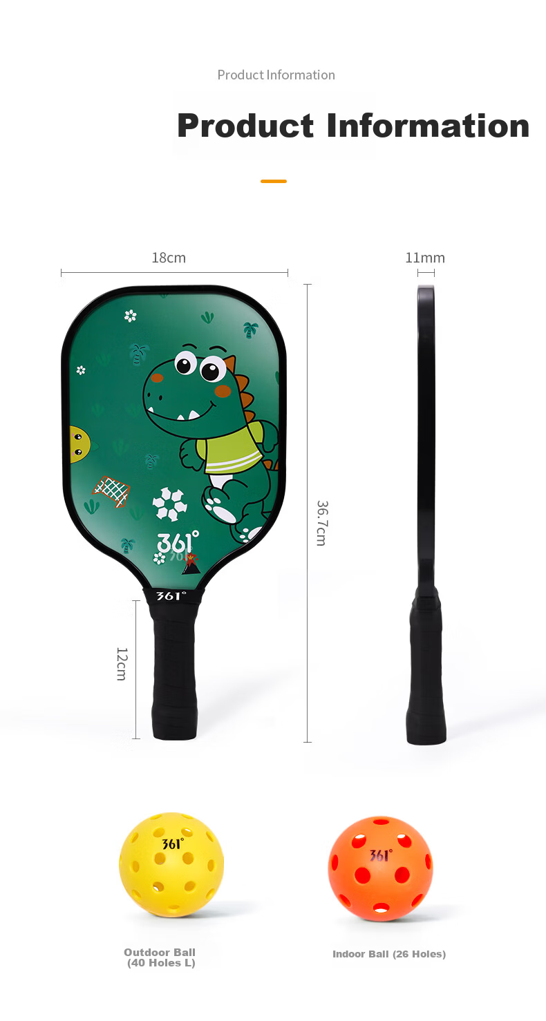 361° Pickleball Paddle Children's Student Cartoon Wooden Teacher Recommended Competition Pickleball Sports Training Green+Khaki 7