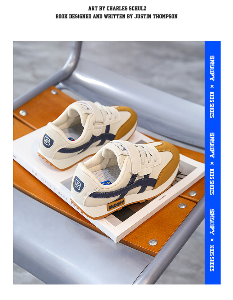 SNOOPY Children's Shoes, Kids' Sneakers, Soft-Soled Comfortable Casual Shoes, Boys And Girls Lightweight Running Shoes, 0367 Navy Blue, Size 34 5