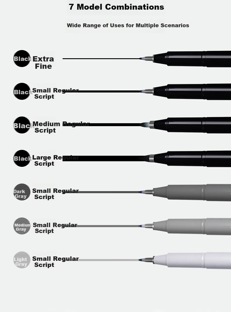Ruimengte Xiuli Pen Black and Gray Sketching Fine Liner Pen for Beginners Calligraphy Signature Journal Light Gray Small Regular Script Pen 1 Piece 5