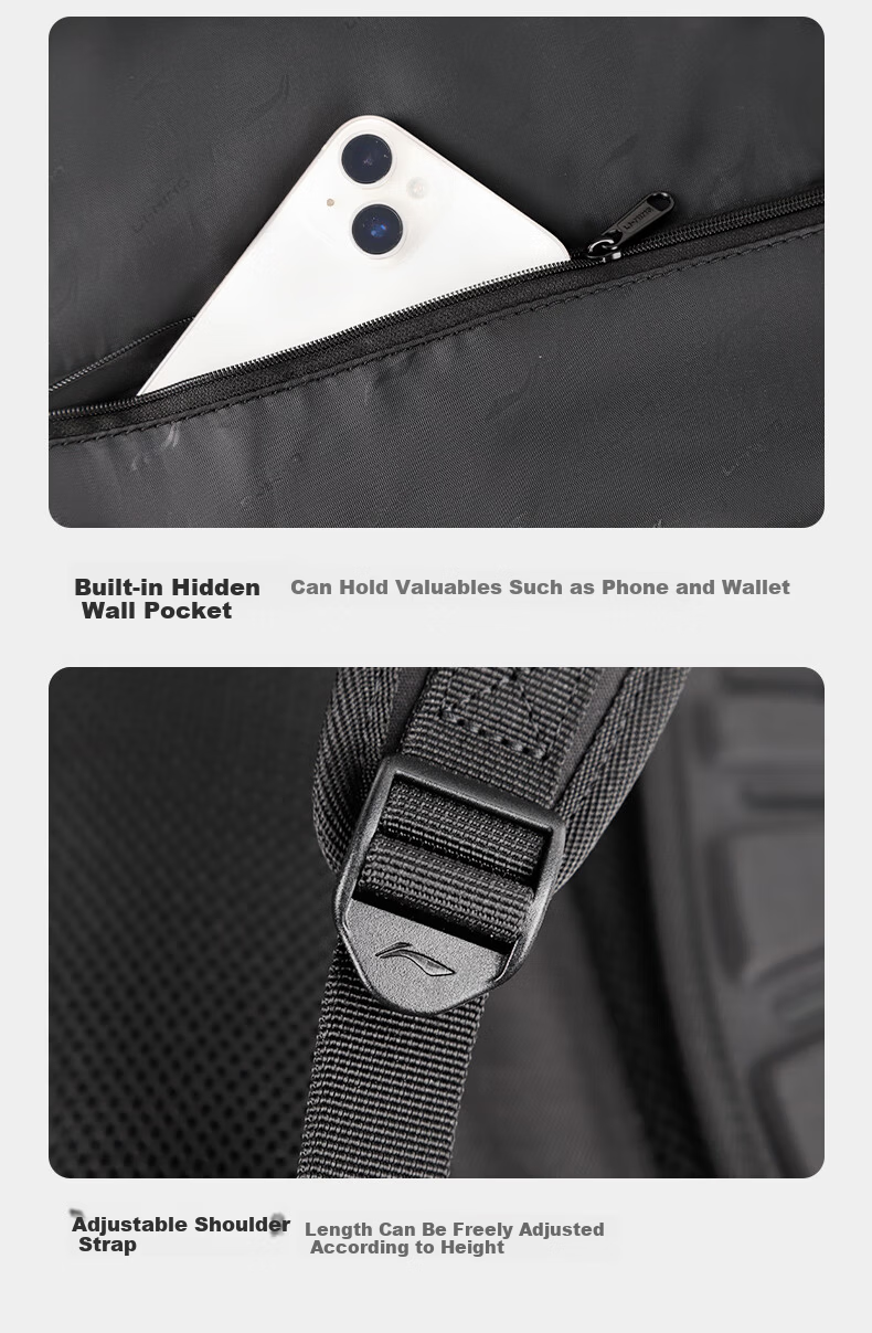 LI-NING Backpack Large Capacity Casual Travel Laptop Bag for Men Women Middle High School and College Students Sports Bag 13