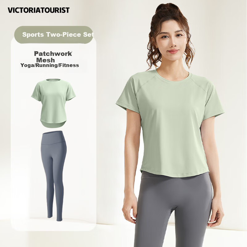 VICTORIATOURIST Women's Yoga Outfit Loose Fitness Set Pilates Training Top Two-Piece Set 2XL
