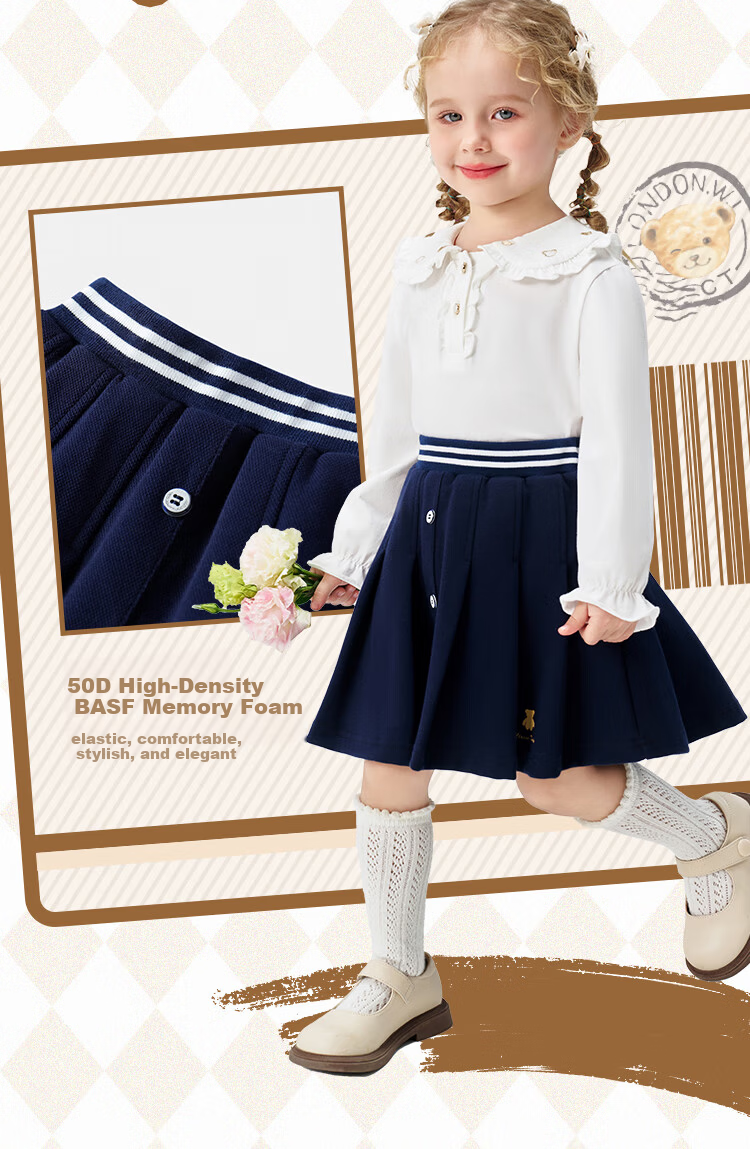 Classic Teddy Girls' Pleated Skirt Children's Sports Style Skirt Dark Blue Size 90 4