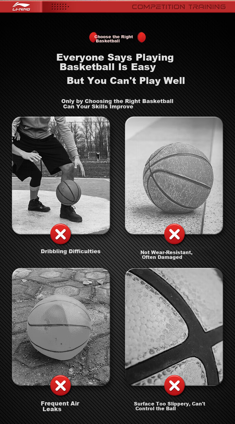 LI-NING Basketball Size 7 Adult Indoor Outdoor Non-Slip Wear-Resistant Outdoor Cement Court Youth Children Standard Size 7 Ball 6