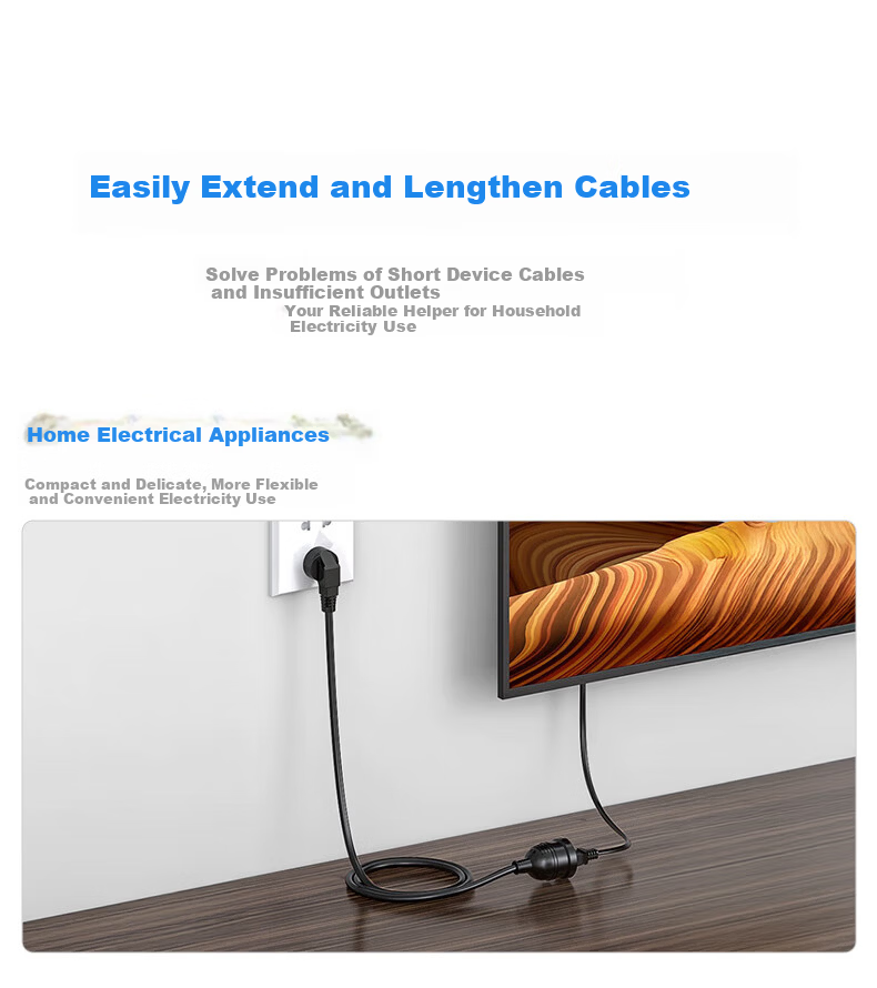 BIAZE Extension Cord Power Strip 10A Five-Hole New National Standard Small Three-Prong Single Socket 3-Meter Length 3