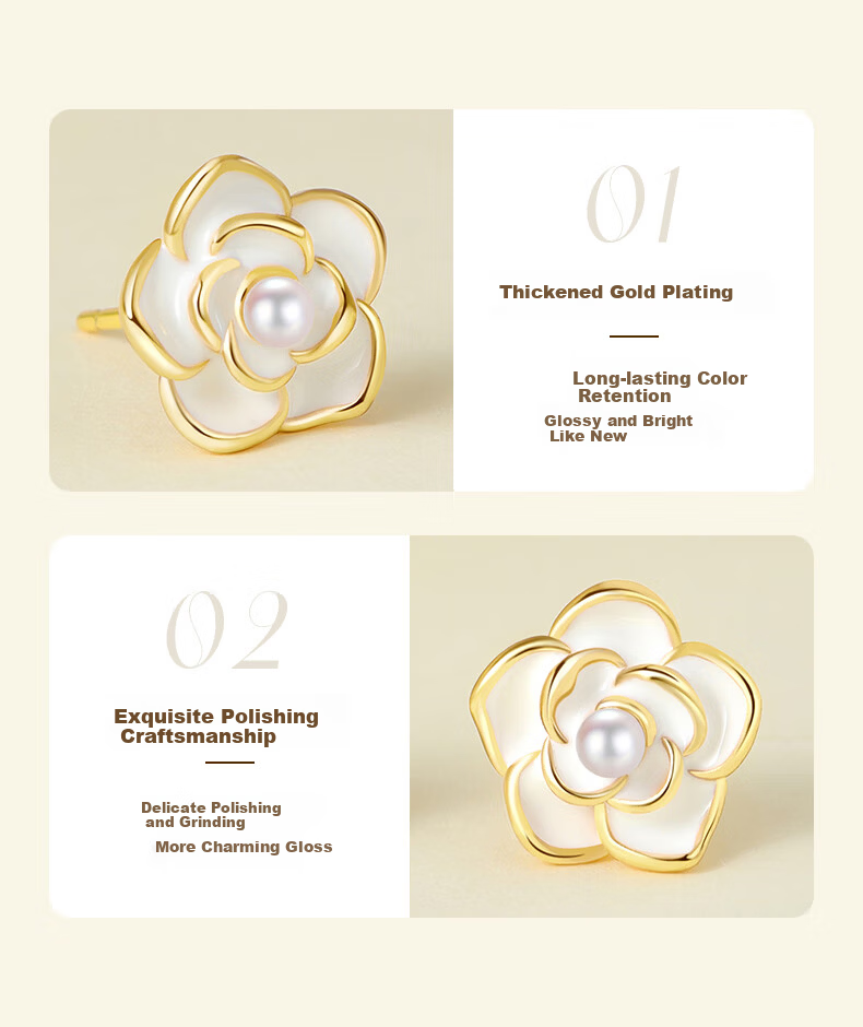 Zhenshang Silver China Gold Camellia Pearl Silver Ear Studs and Hoops 2026 New 520 Gift for Girlfriend Birthday S925 7