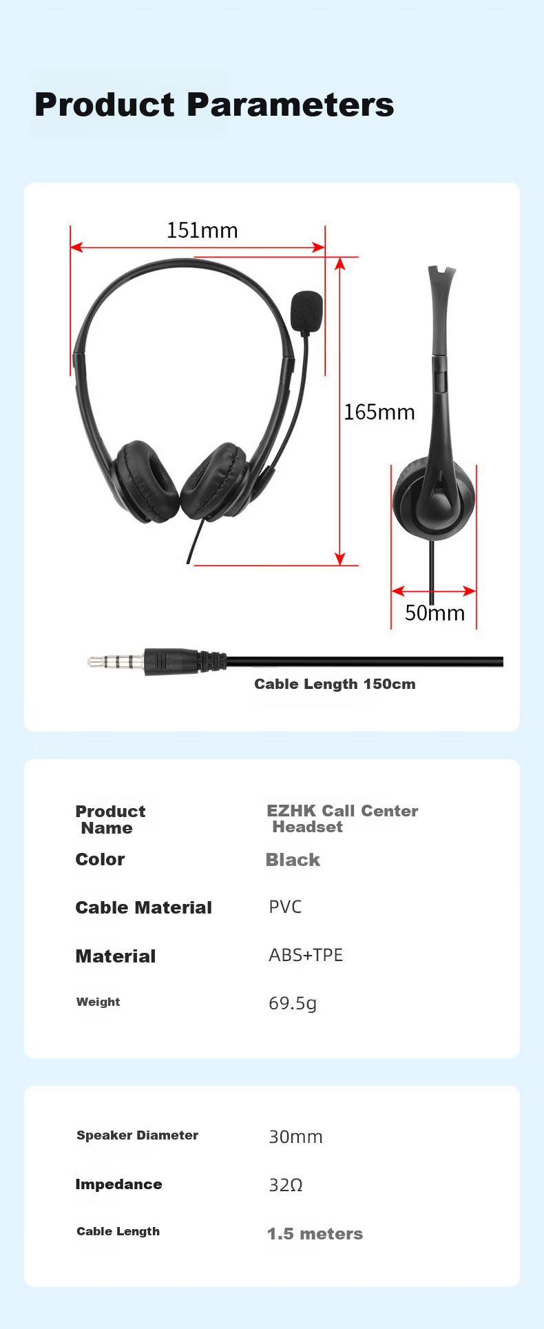 EZHK Customer Service Headset Over-Ear Noise-Cancelling Microphone Desktop Computer Headset USB 3.5mm Two-in-One 3