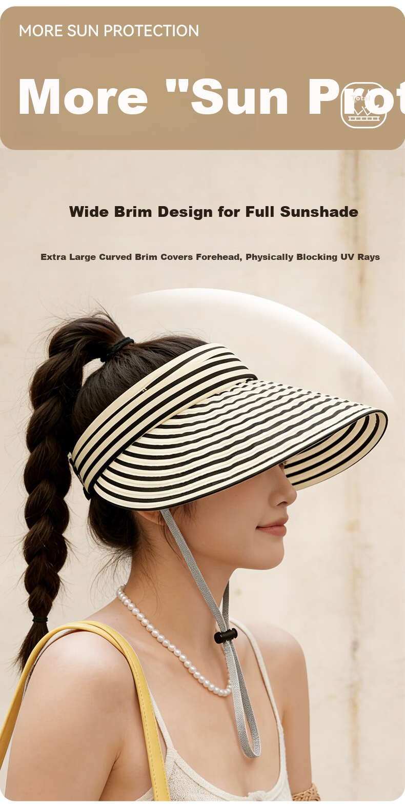 FitonTon Women's Summer Sun Protection Hat Open Top Breathable UV Protection Travel Striped Sun Hat 1
