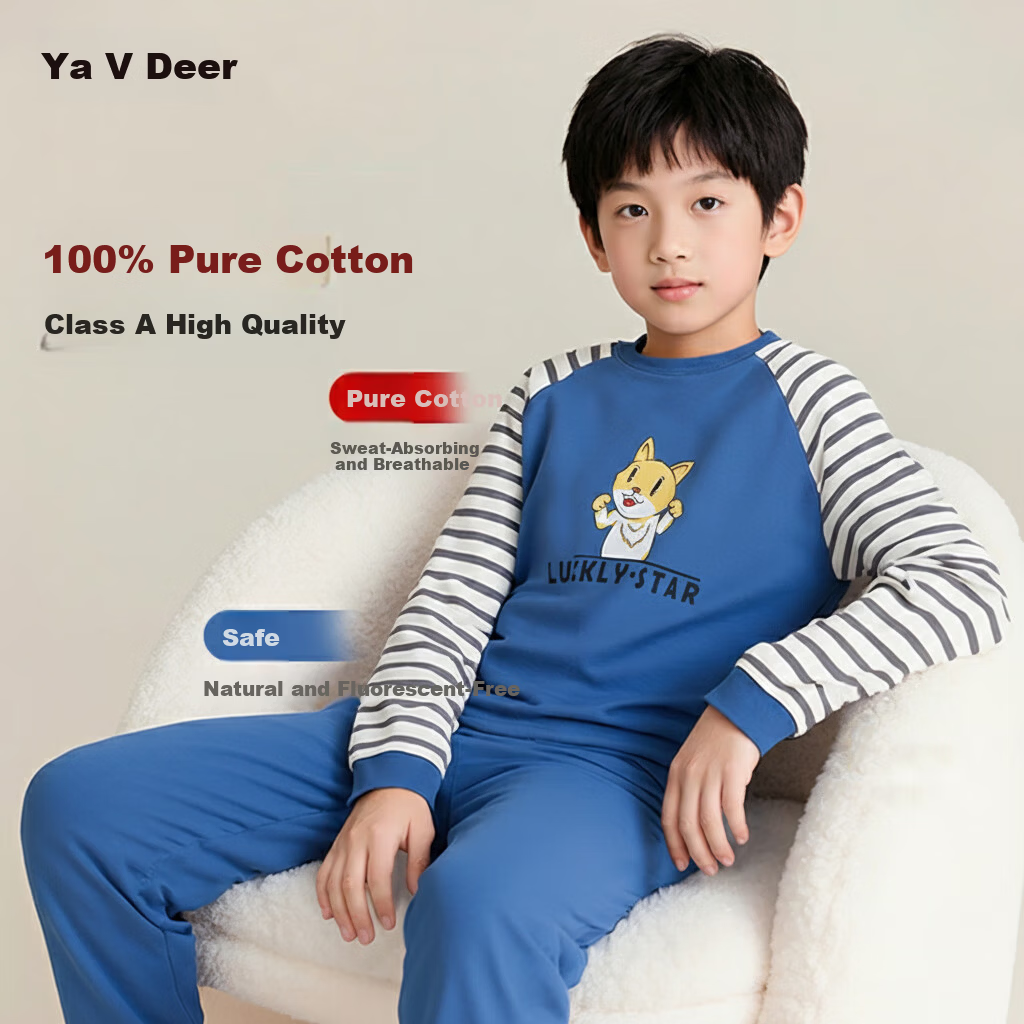 Yalu Children's Autumn Cotton Thermal Underwear Set for Boys Comfortable Winter Base Layer Pajamas
