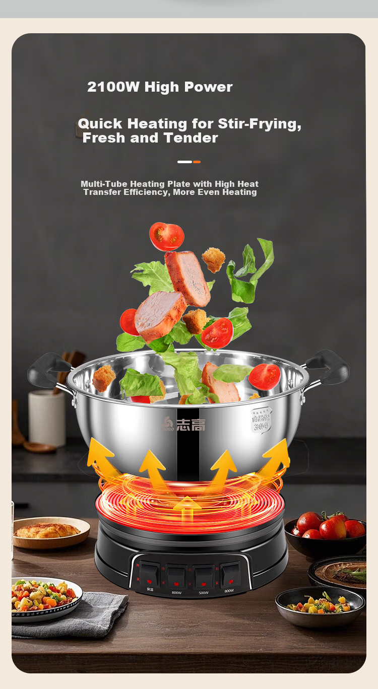 CHIGO Electric Steamer Pot [0 Coating 0 Plastic] Household Multifunctional Stew, Steam, and Cook Electric Hot Pot Stainless Steel Steamer Basket 12.5L Large Capacity Multi-Purpose Double-Layer Pot 5