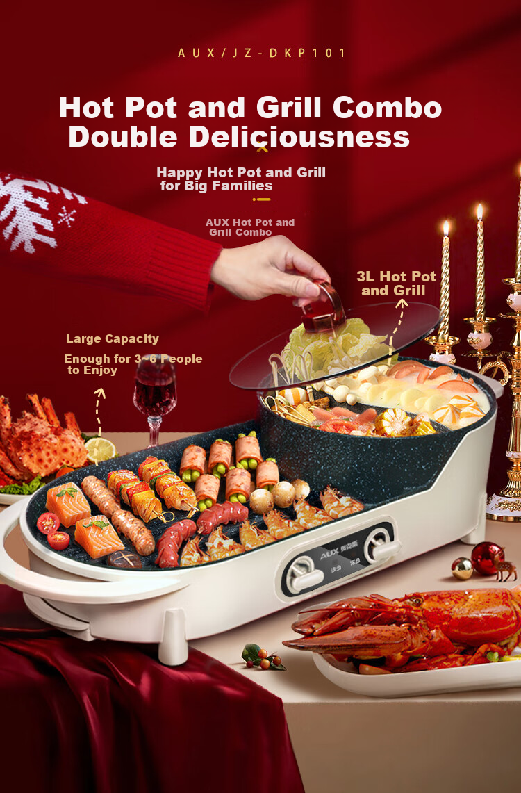 AUX Electric Hot Pot Electric Cooking Pot Split-Style Dual-Flavor Household 2-8 People 8L Large Capacity Hot Pot Multi-Functional Pot 2200W Fast Heating AKP-49A23B-KP 1