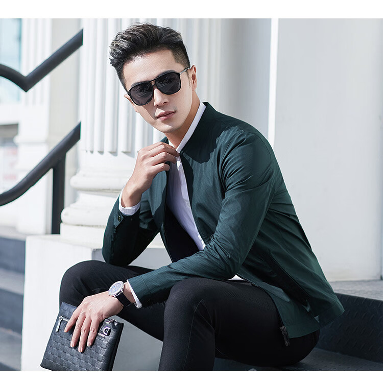 Caesar Stand Collar Jacket Men Spring Windproof Zip-up Business Casual Smooth Comfortable Commuter Coat 20