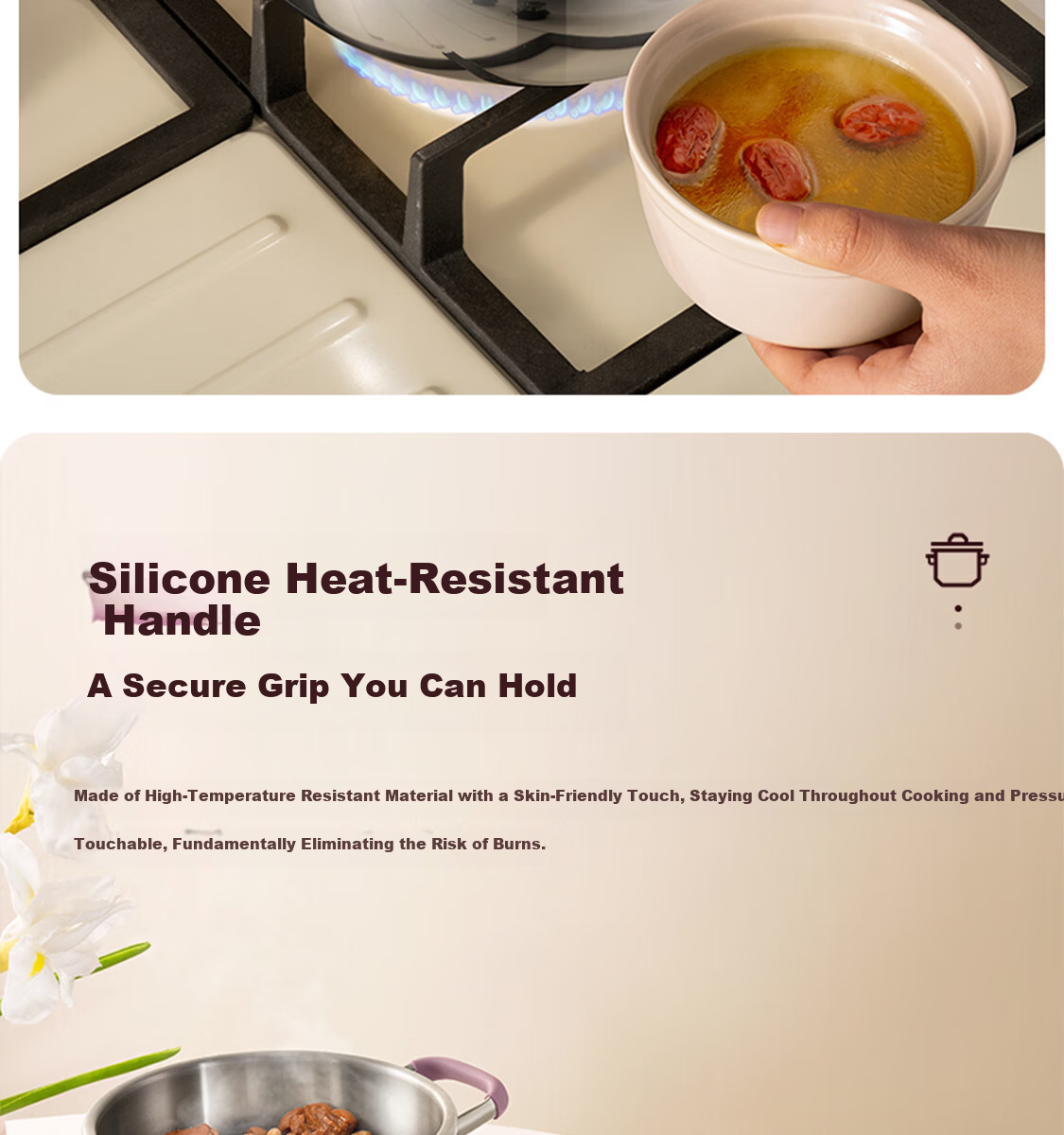 Kambach Pure Titanium Pressure Cooker Single-Handed Opening Multi-Safety Explosion-Proof Foldable Standing Lid Compatible with Induction and Gas Stoves 15