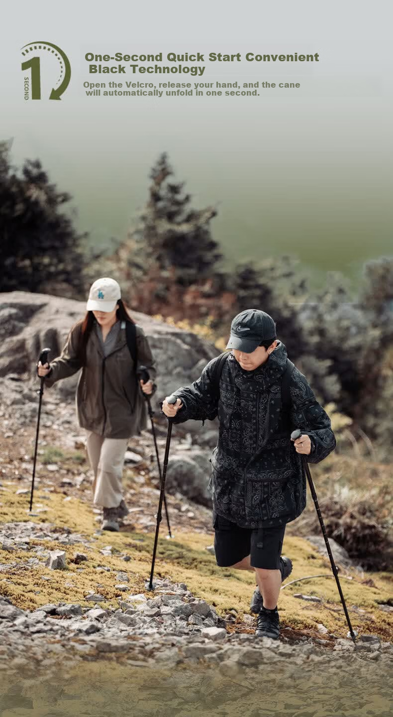 TERROR Carbon Fiber Folding Trekking Pole Carbon Fiber Hiking Stick Mountain Climbing Cane Outdoor Equipment Songyun Folding Carbon Fiber Black 1