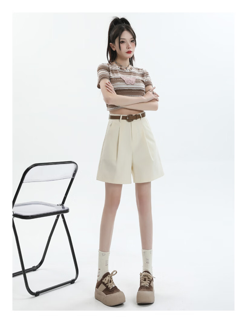 Jeanswest Women's 2026 Summer Cotton High-Waist Fashion Straight-Leg White Mid-Length Shorts XL 11