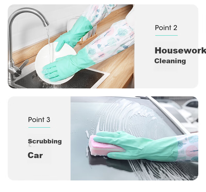 Maryya Gloves Dishwashing Fleece-Lined Latex 1 Pair One Size 49cm Extended Winter Warm Durable Household Kitchen Laundry 12