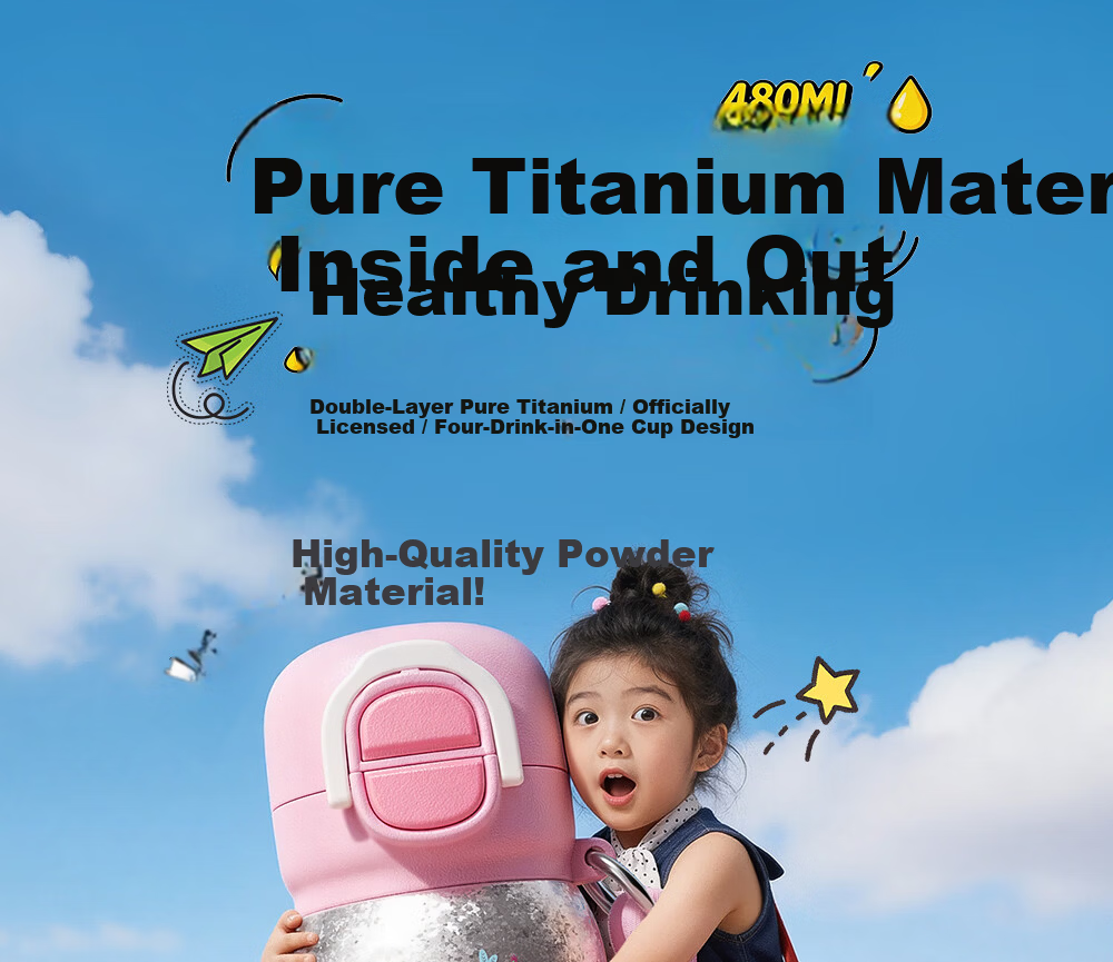 Germ My Little Pony Pure Titanium Children's Insulated Straw Bottle Dual Drinking Cup for Girls Student 480ML Garden Pink 1