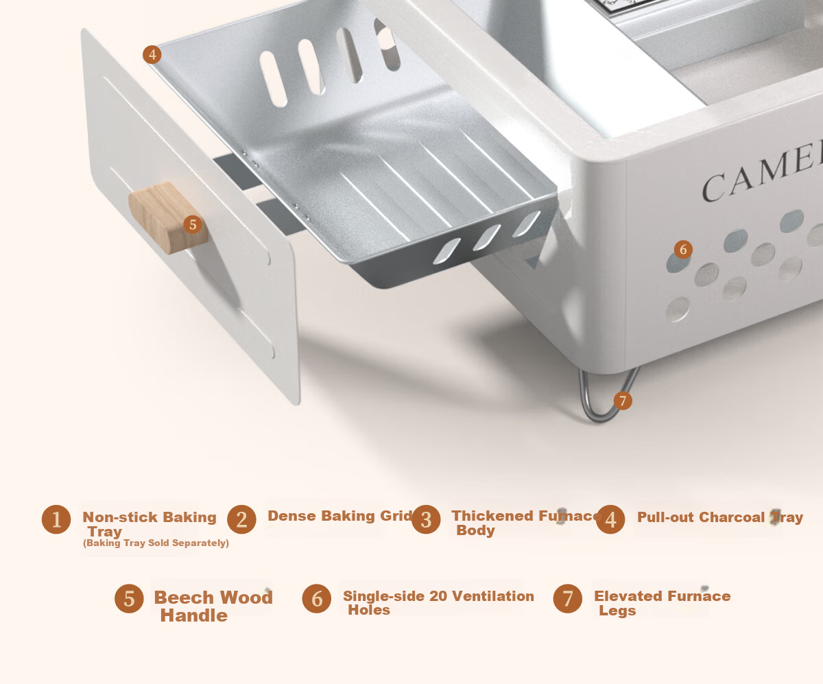 CAMELJEANS Home Barbecue Grill Fire Stove Set Indoor Barbecue Table 174BJ30745 White 7