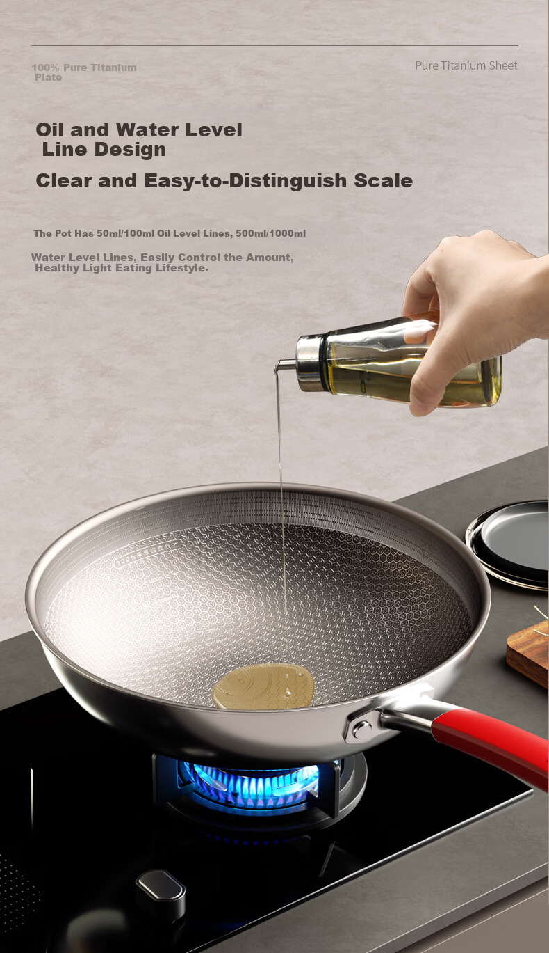 Kambach Pure Titanium Non-Stick Frying Pan Healthy 0 Coating Titanium Honeycomb Seasoning-Free 32cm [Red Luck Series] 7