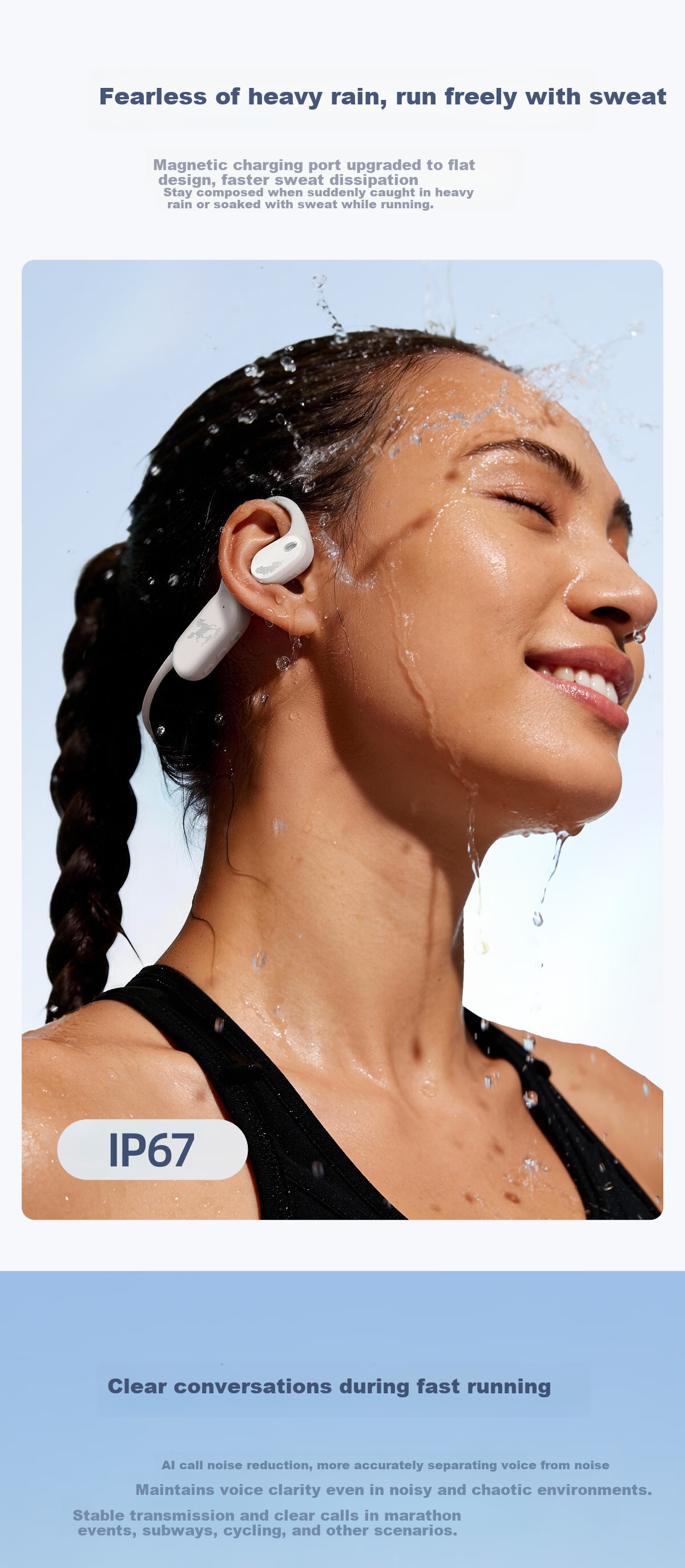 Langston AirWave Pro 2 Open-Ear Bone Conduction Bluetooth Headphones Waterproof Sweatproof Long Battery Life for Apple Huawei Iceberg White 8