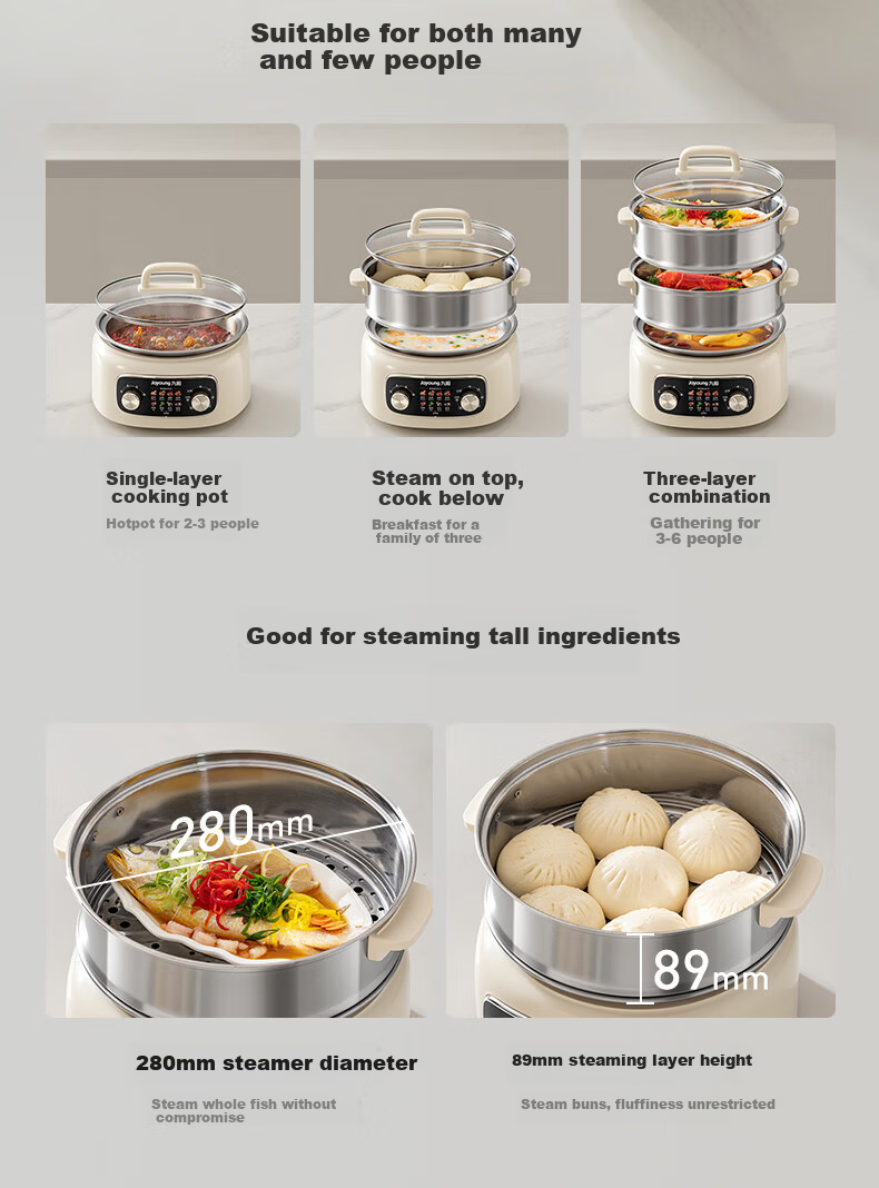 Joyoung 20L Electric Steamer 3-Layer Stainless Steel Multi-Functional Electric Hot Pot GZ568Ultra 11