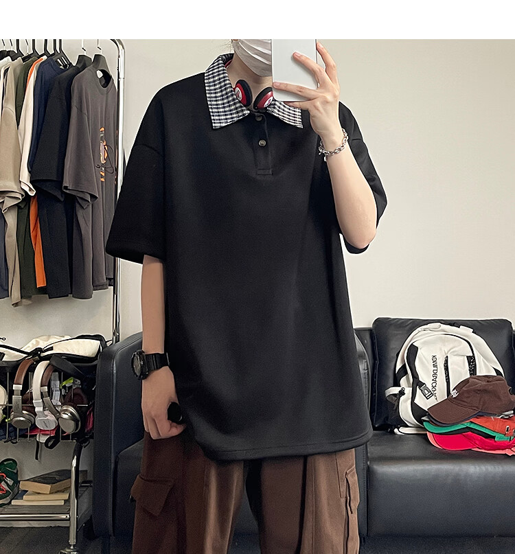 Popeye Two-Piece Houndstooth Polo Shirt Short Sleeve Men's Summer Collared T-Shirt Cleanfit Half Sleeve DX21 White Gray XL 17